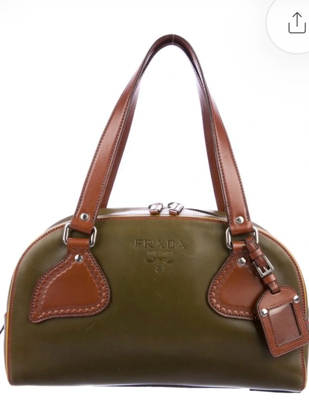 Olive green Vitello leather Prada bowler bag